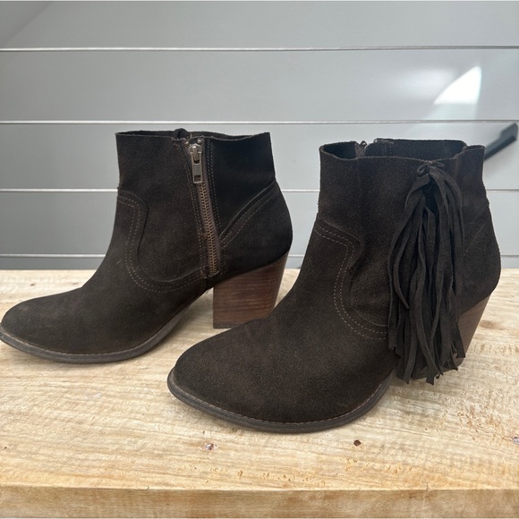 Steve Madden Black Brown Faulkner Fringe Suede Booties Ankle Boot festival 9 - Picture 4 of 9